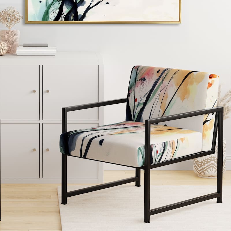 Designart "Abstract Orange Flowers" Upholstered Traditional Accent Chair - Arm Chair