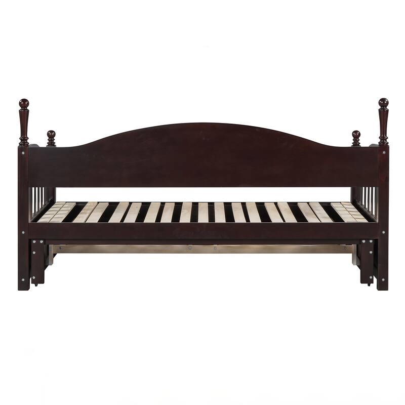 Wooden Twin Size Daybed with Twin Size Trundle, Extendable Daybed with Two Storage Drawers