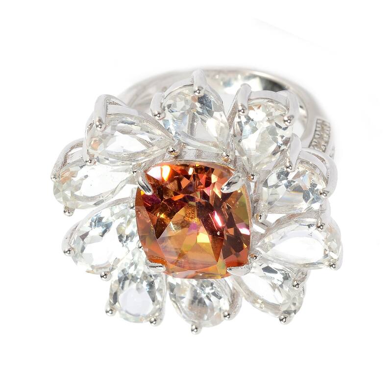 925 Sterling Silver Sunset Topaz and White Topaz Ring