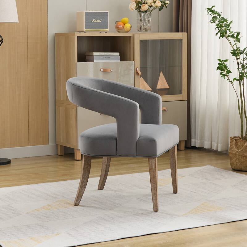 Roomfitters Barrel Accent Chair, Open Back Upholstered Dining Chair with Weathered Wood Legs for Dining Room or Living Room