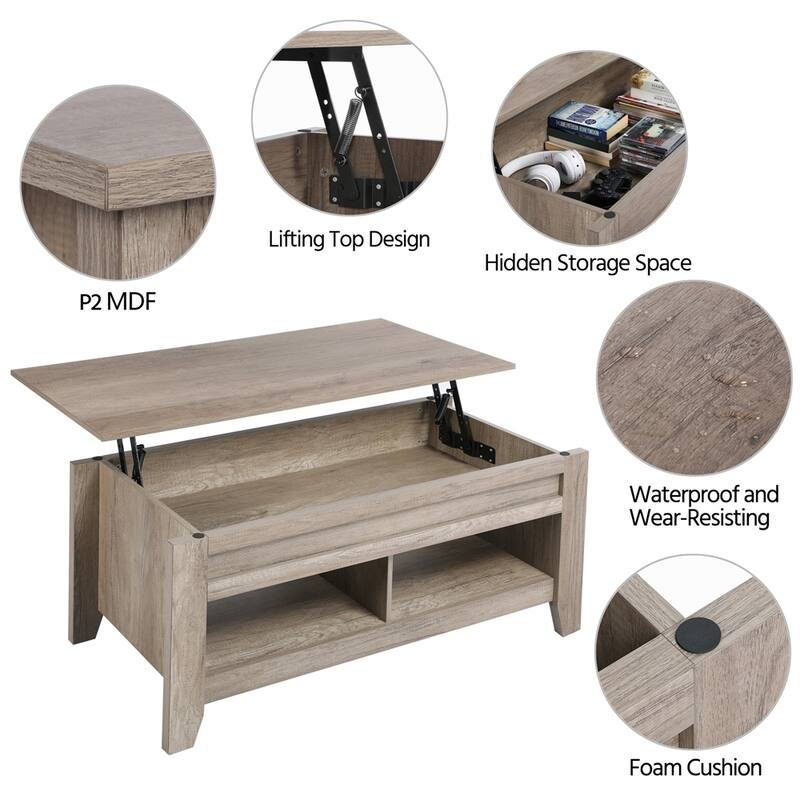 Yaheetech Lift Top Dining Coffee Table with Hidden Storage and Shelves