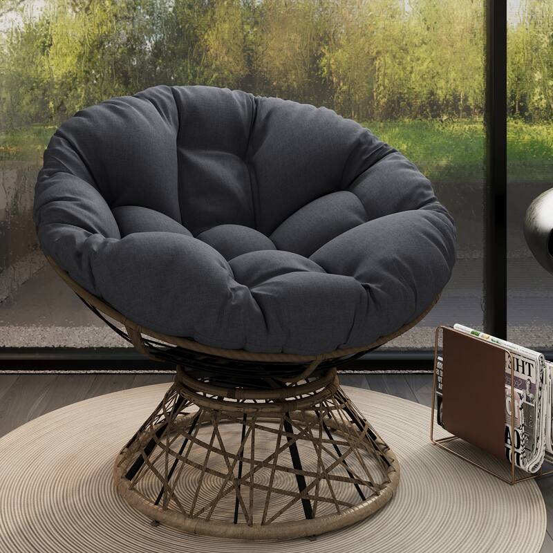 Poly Wicker Chair with 360° Swivel - Black,Brown