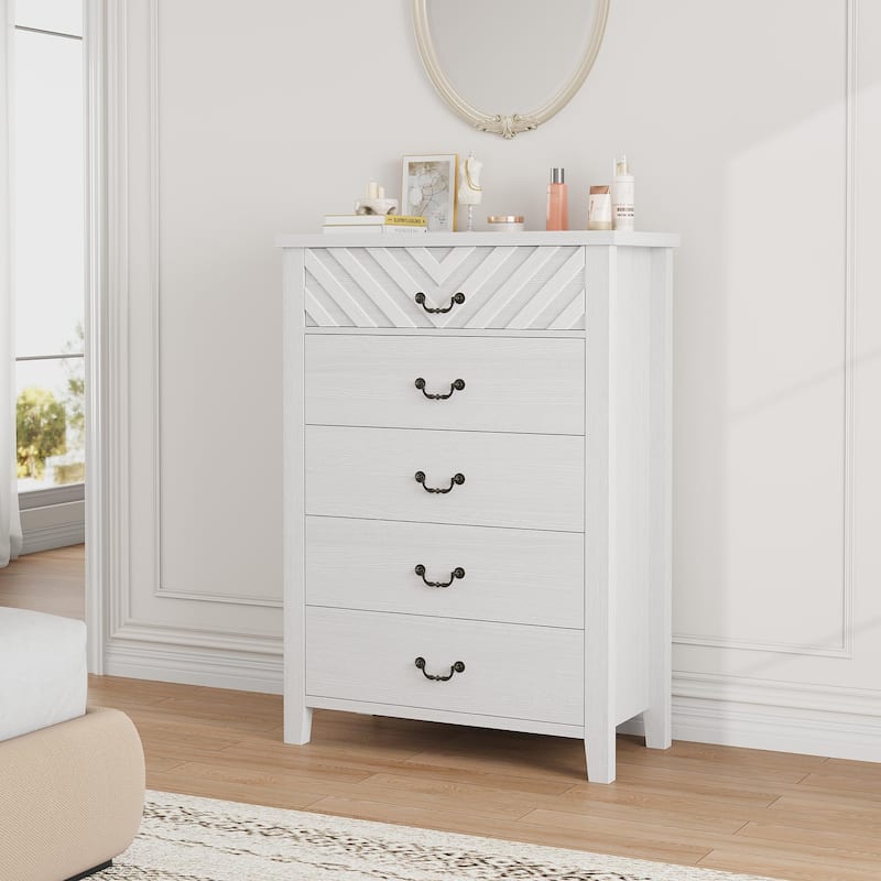 Farmhouse 5-Drawer Dresser for Bedroom, Freestanding Vertical Wooden Storage Chest