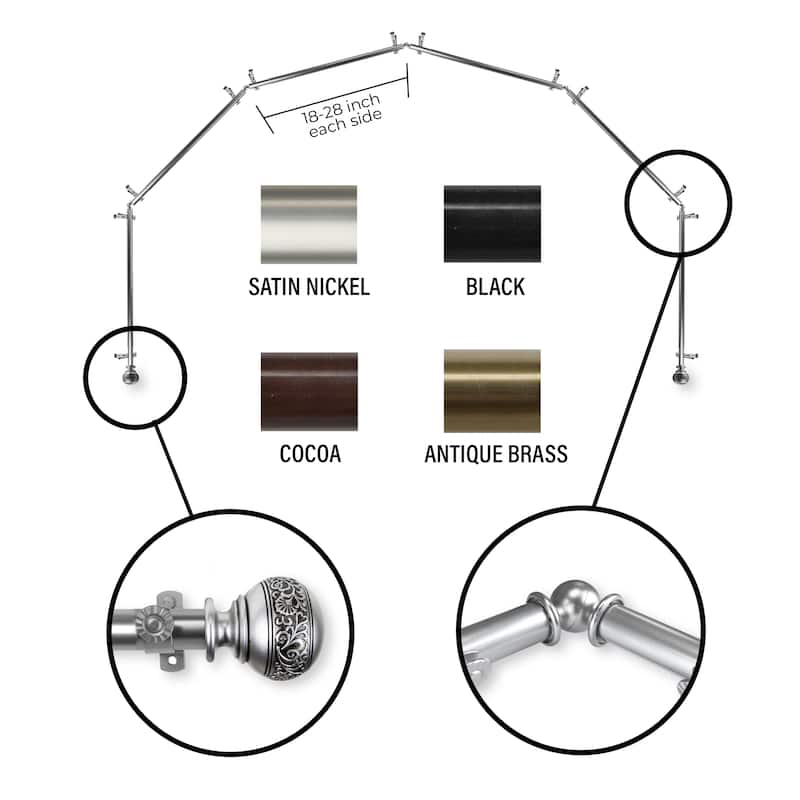 InStyleDesign 13/16" Nadine 6-Sided Bay Window Curtain Rod (18-28 inch each side) - Satin Nickel