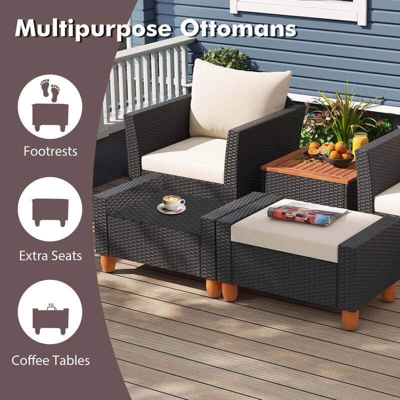Costway 5 PCS Patio Furniture Set with Storage Table Ottomans Soft - See Details