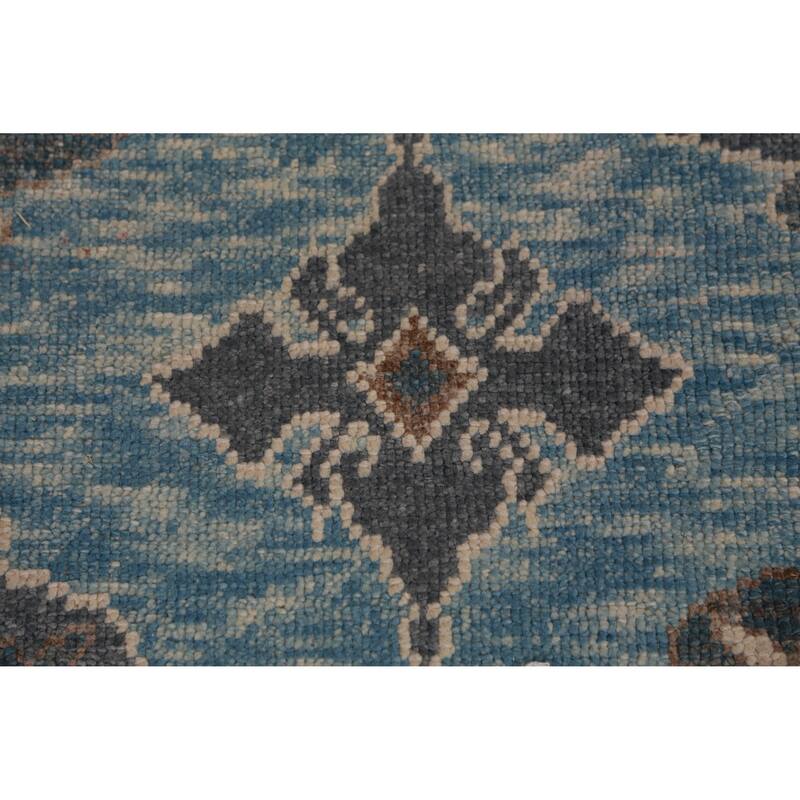 Hand Knotted Oriental 100% Wool Carpet Transitional Geometric Navy Blue & Blues Oushak Area Rug - 11' 4'' X 8' 3''