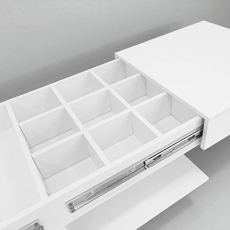 41.3"-76.7" Extendable Coffee Table with Hidden Storage, High Gloss Finish, Multiple Compartments & 16-Color LED Lights