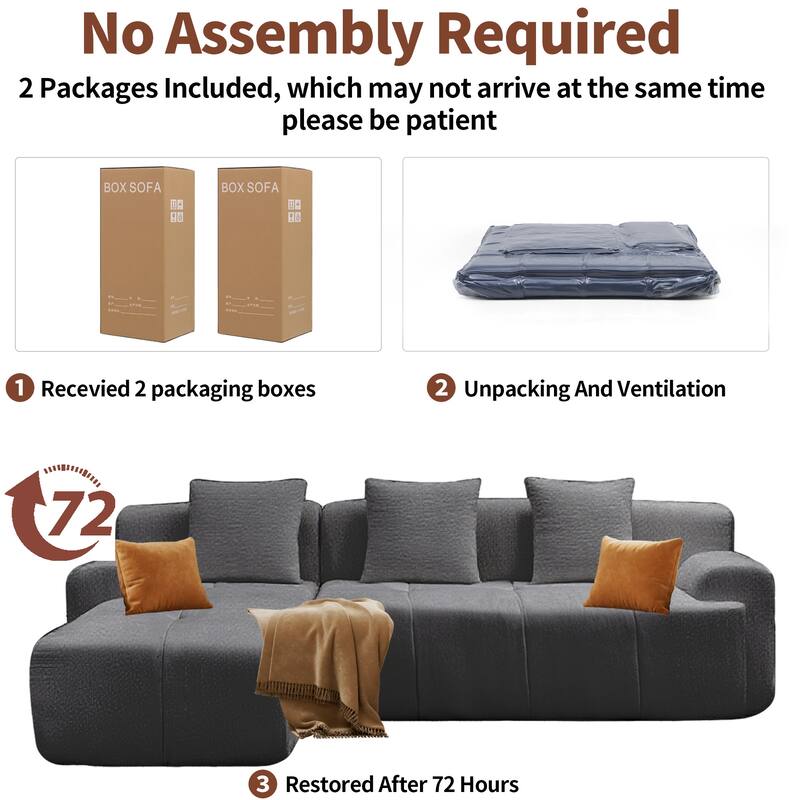 Modular Sectional Sofa with L-Shape Chaise Lounge, Corduroy Upholstered Cloud Sofa, Full-Compressed Corner Deep Seat Sofa