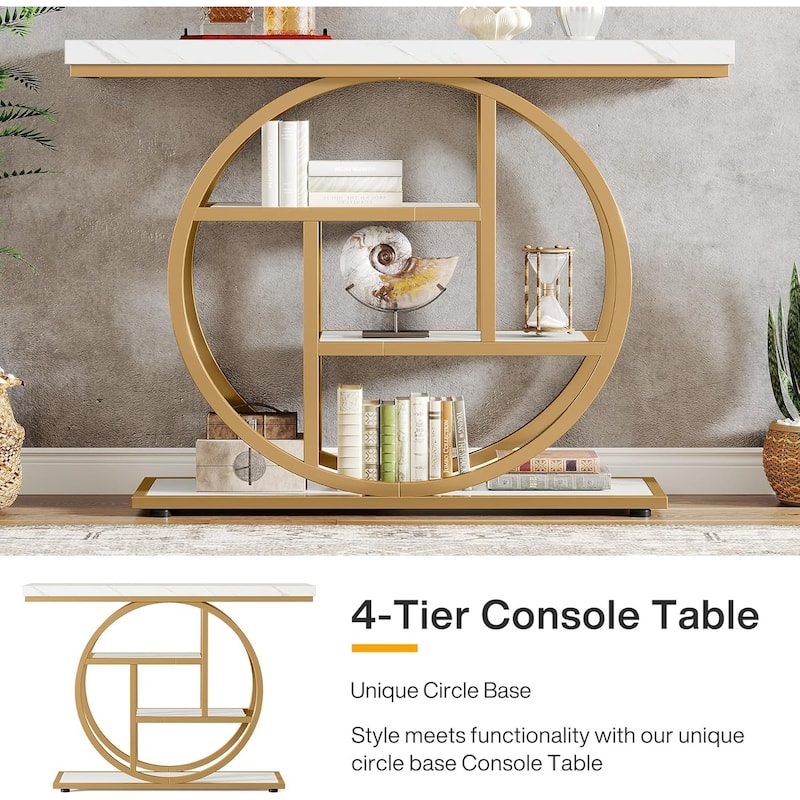 41.3" Console Table, Industrial 4-Tier Entryway Table with Circle Base - 41.3" W x 11.8" D x 31.5" H