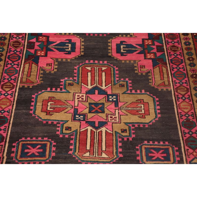 Hand Knotted Oriental 100% Wool Carpet Traditional Geometric Pink Meshkin Runner Rug - 10' 11'' X 4' 1''