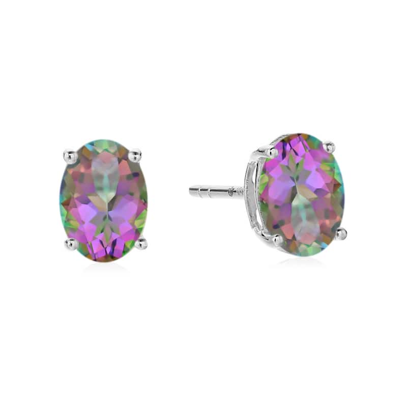 Sterling Silver 8x6 Oval Genuine Gemstone Birthstone Stud Earrings - Brown - Topaz