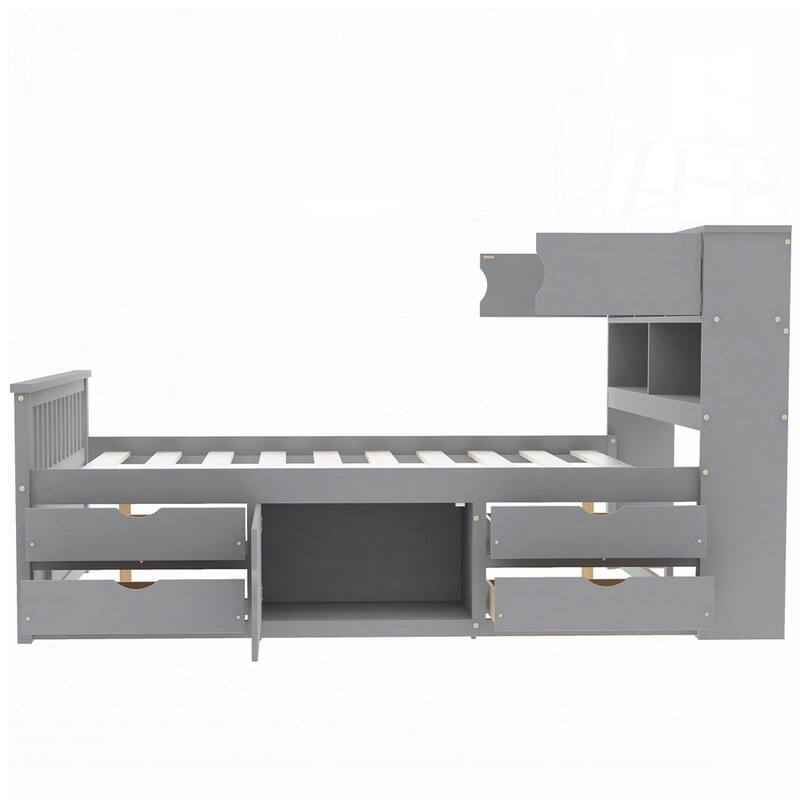 Captain Platform Bed Frame with Storage Bookcases and Shelves