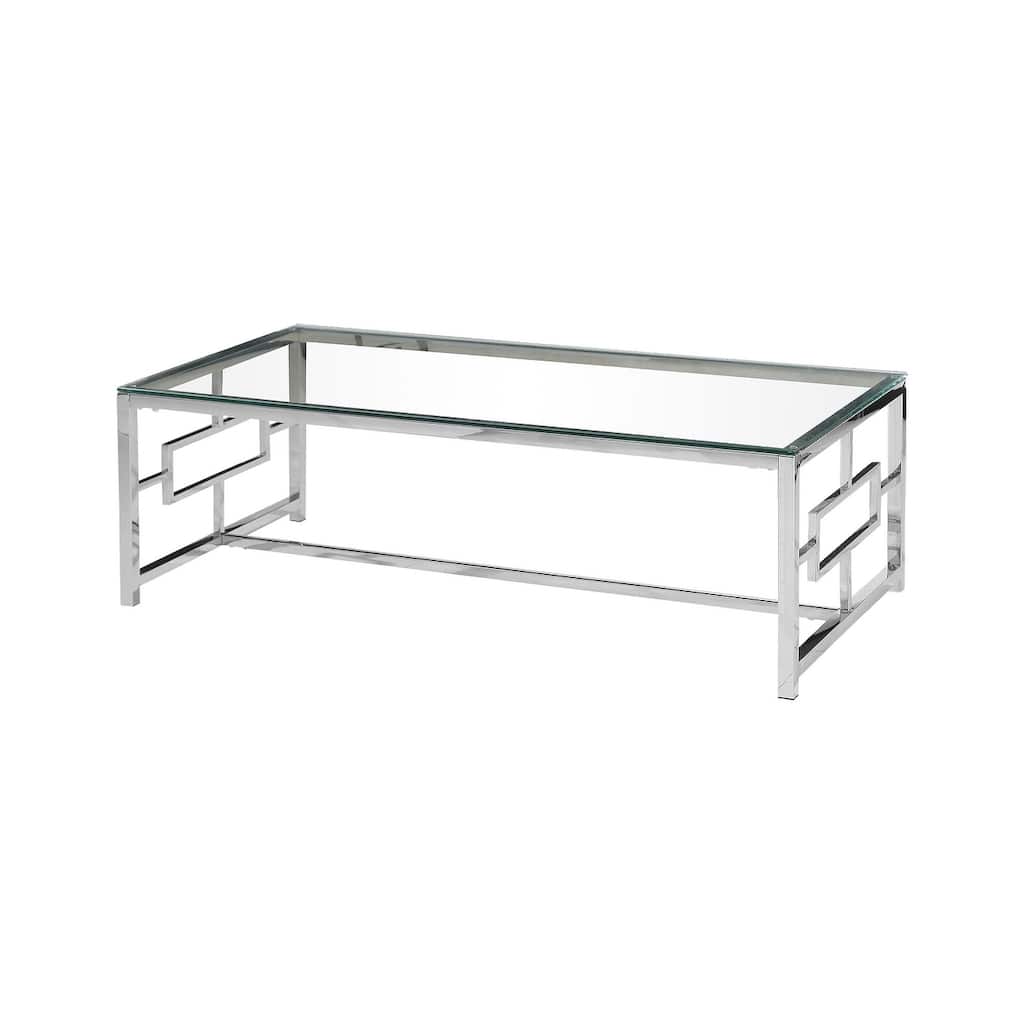 Best Master Furniture Rectangular Silver Coffee Table with Geometric Pattern