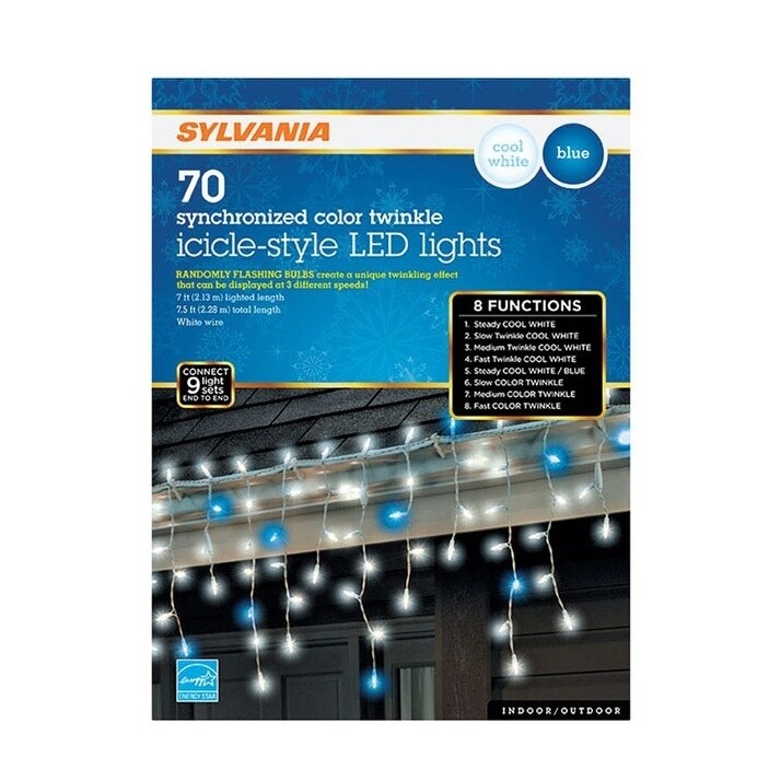 Sylvania V45171 71 Synchronized Led Twinkle Icicle Light Set Blue White 70 Lights Blue White Overstock 22821944