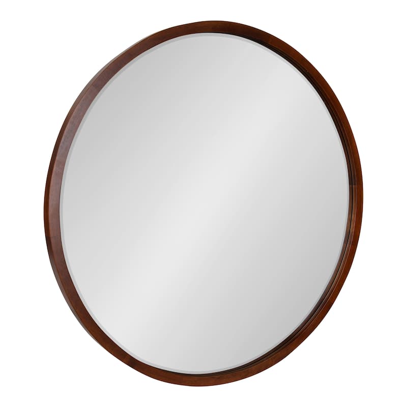 Kate and Laurel McLean Round Wood Framed Wall Mirror - 30" Diameter - Walnut Brown