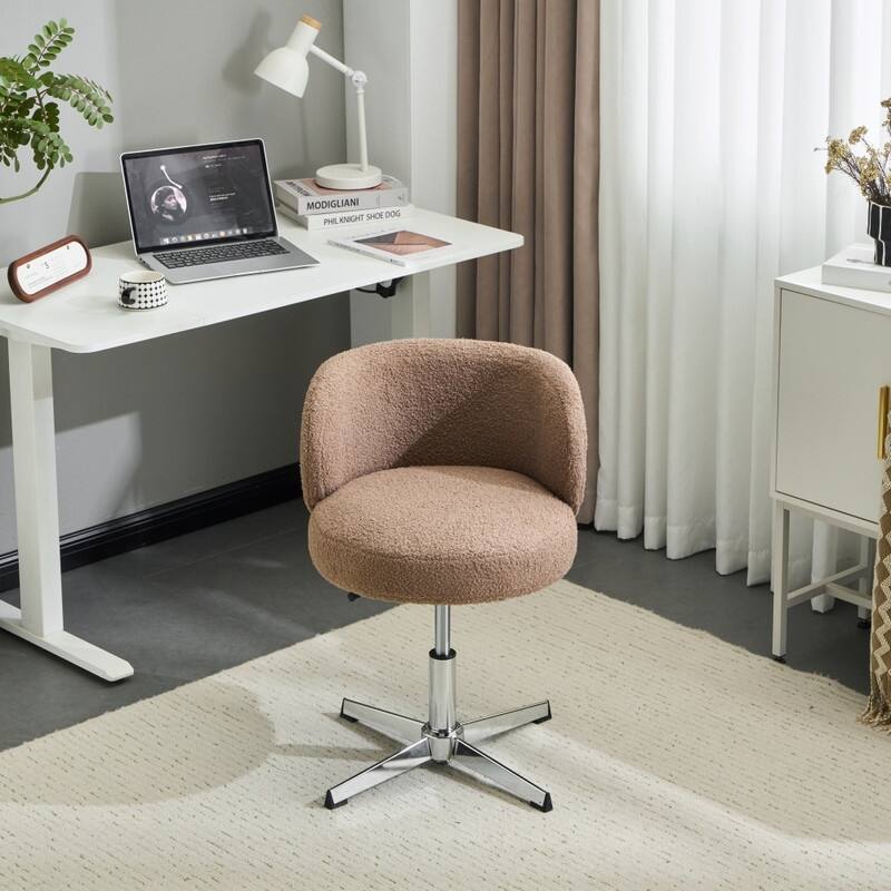 Cute Modern Teddy Swivel Chair Armless Adjustable Height Office Desk Chair with No Wheels and Backrest Support - N/A