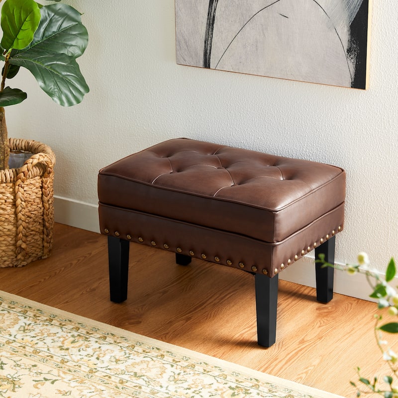 Glitzhome 22"W Mid-century PU Leather Tufted Ottoman Foot Stool