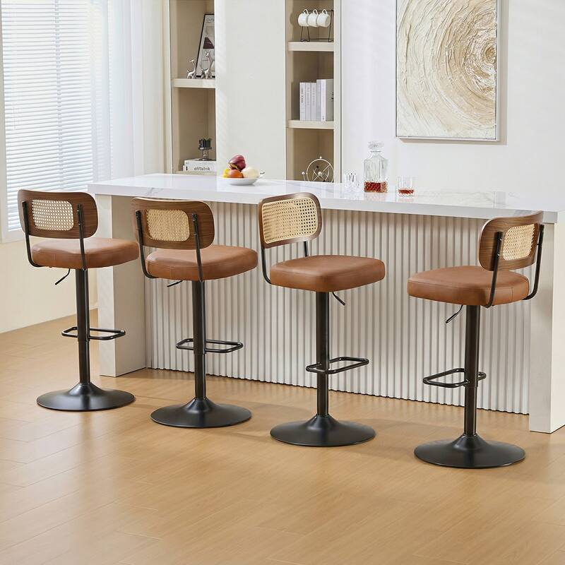 Adjustable Height Swivel Bar Stools with Back and Footrest - 17.7"W x 15.75"D x 35"-42.9"H