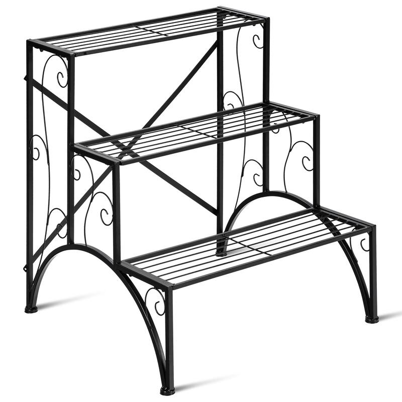 Costway Plant Rack 3-Tier Metal Plant Stand Garden Shelf Stair Style - 24''x 24.5'' x 27''