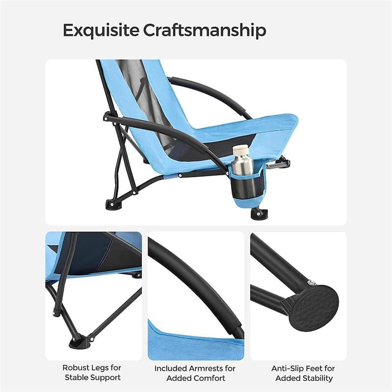Portable Beach Chair, with High Backrest, Cup Holder, Foldable, Lightweight, Comfortable, Heavy Duty, Outdoor Chair