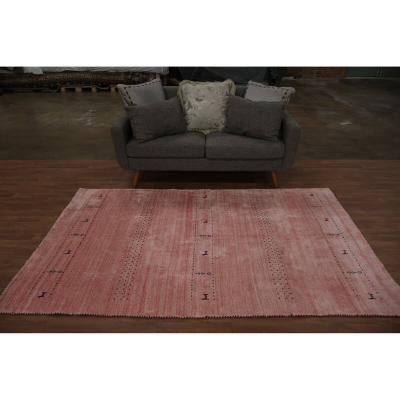 Hand Knotted Oriental 100% Wool Carpet Tribal Animal Pictorial Pink Gabbeh Area Rug - 7' 10'' X 5' 1''