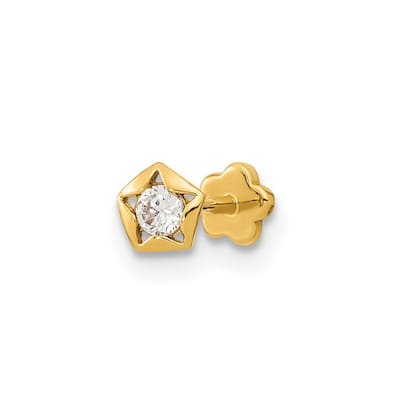 Curata 14k Yellow Gold 19g Internally Threaded Cubic Zirconia Star Labret Cartilage Stud (4.32x 9.65mm)