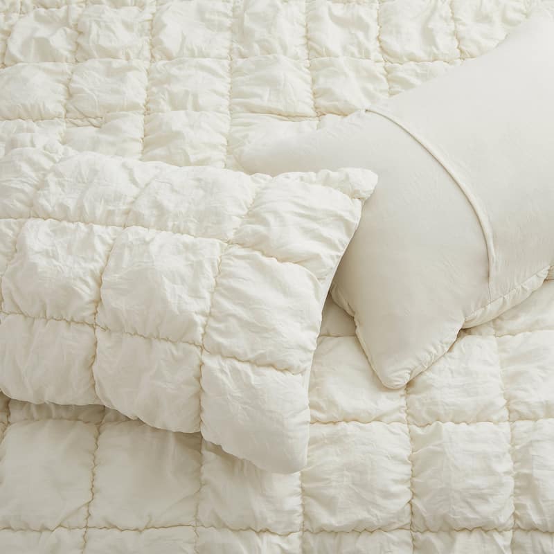 Puff Quilting Comforter Set with Pillowcases, Modern All Season Puffy Bedding Set