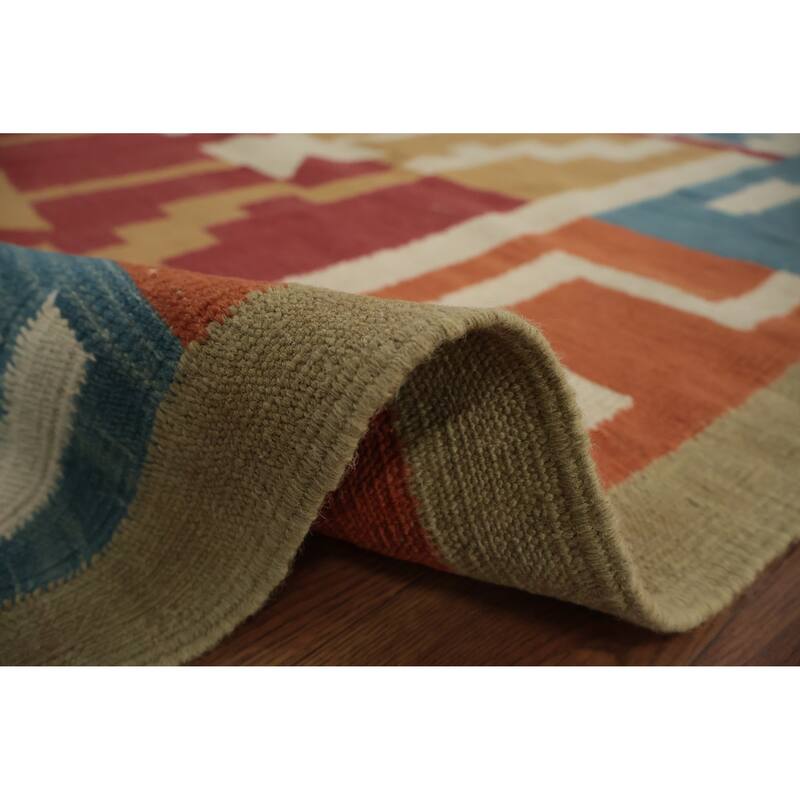 Hand Woven Oriental 100% Wool Carpet Southwestern Tribal Multi-Colored Kilim Area Rug - 8' 10'' X 5' 6''