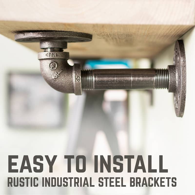 Restore Wood 24 in. Wall Shelf, L-Shape Steel Pipe Brackets, Set of 2
