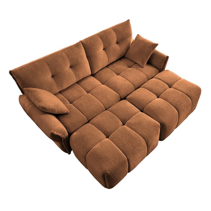 78.7" Chenille Leisure Couch Modular Upholstered Flared Arms Sofa with 2 Ottoman, Tufted Back Loveseats for Lving Room