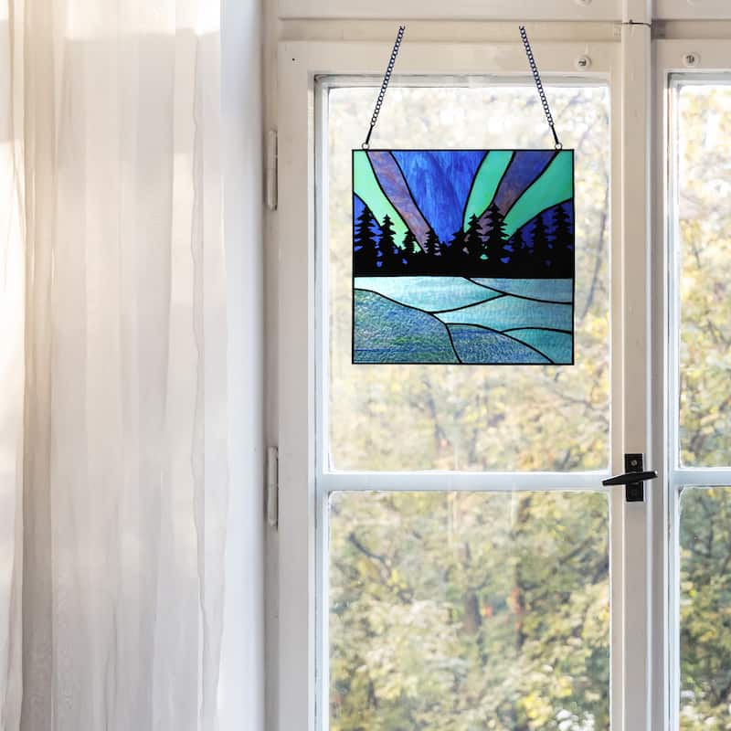 Whispering Pines River of Goods Stained Glass Window Pane in Blue