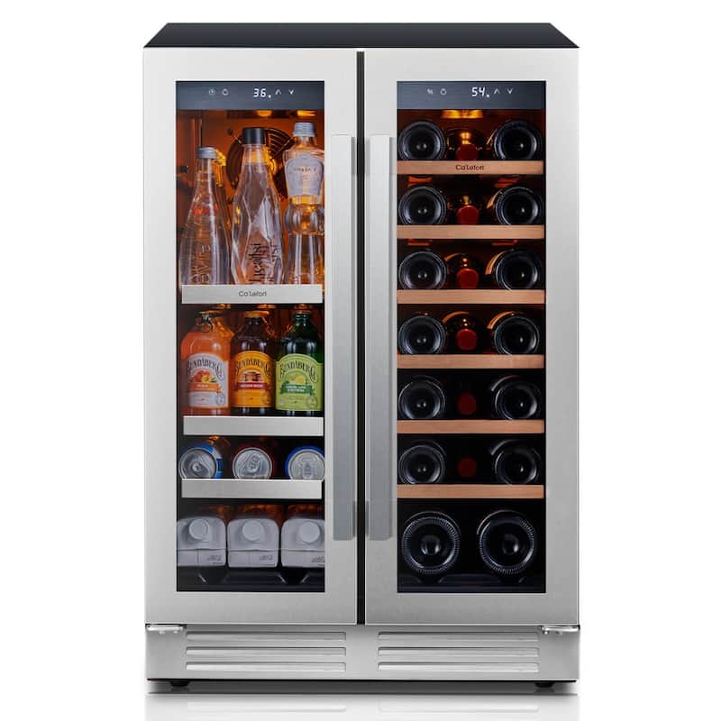 Ca'Lefort 24 inch 20 Bottle/ 60 Can Beverage Wine Cooler Dual Zone French Door Fridge - Stainless Steel