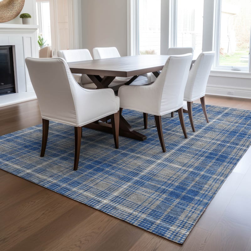 Machine Washable Indoor/ Outdoor Plaid Chantille Rug