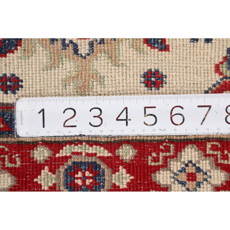 Kazak Accent Rug Hand-Knotted Oriental Beige Wool Carpet - 2'9" x 3'6"