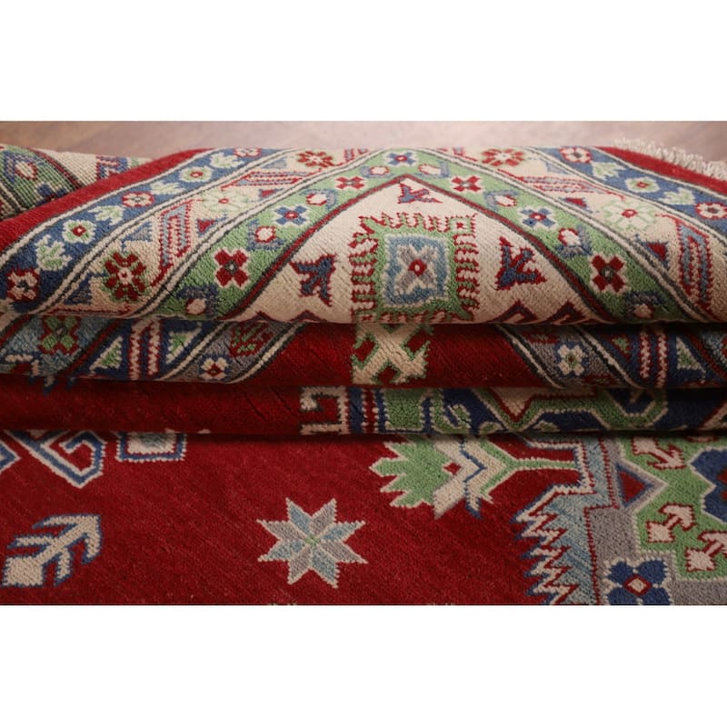 Geometric Red Large Kazak Oriental Area Rug Hand-Knotted Wool Carpet - 10'0" x 13'9"