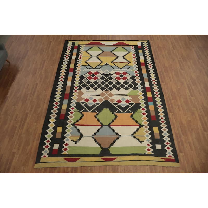 Hand Woven Oriental 100% Wool Carpet Southwestern Modern Multi-Colored Kilim Area Rug - 14' 2'' X 9' 8''