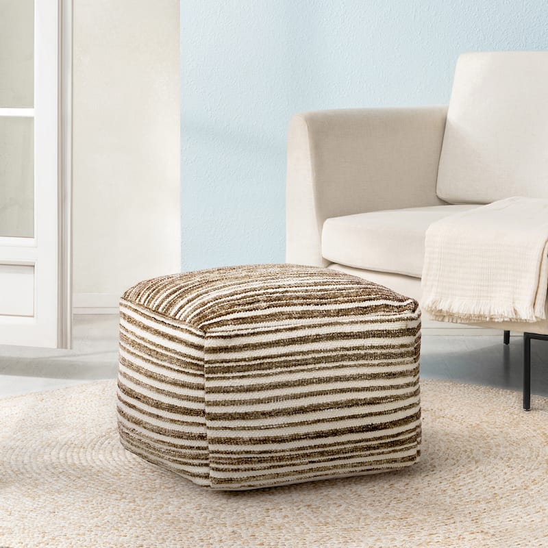 Jani 22-inch Ottoman Pouf - Handcrafted Handmade Round Ottoman for Seating, Footrest, Home Decor for Living Room, Bedroom - Brown
