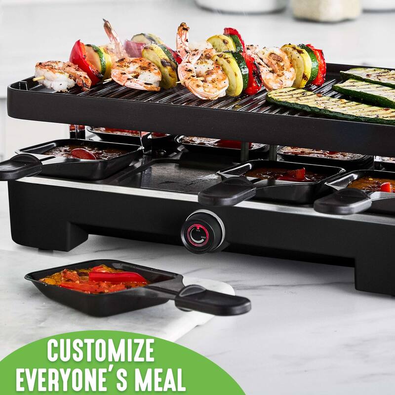 GreenLife Raclette Indoor Tabletop Grill, 2-in-1 Grill and Griddle