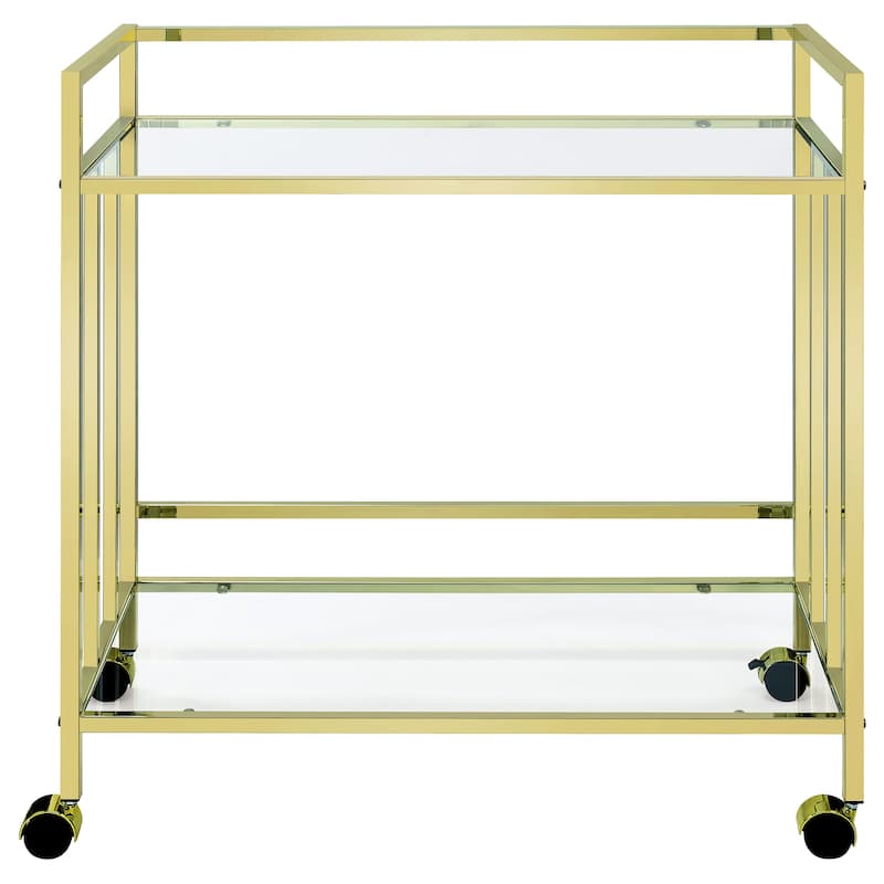 Cara 2-tier Rectangular Glass Shelf Metal Bar Cart