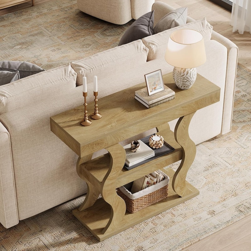Console Table for Entryway, 3-Tier Wood Sofa Table with Storage Shelves for Living Room, Hallway, Foyer, Entrance