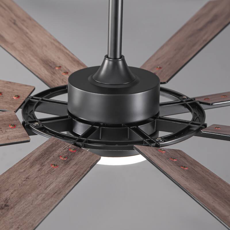 72" Matte Black Large Windmill Farmhouse Integrated LED Ceiling Fan with Light and Remote - 72"Wx12.8"H