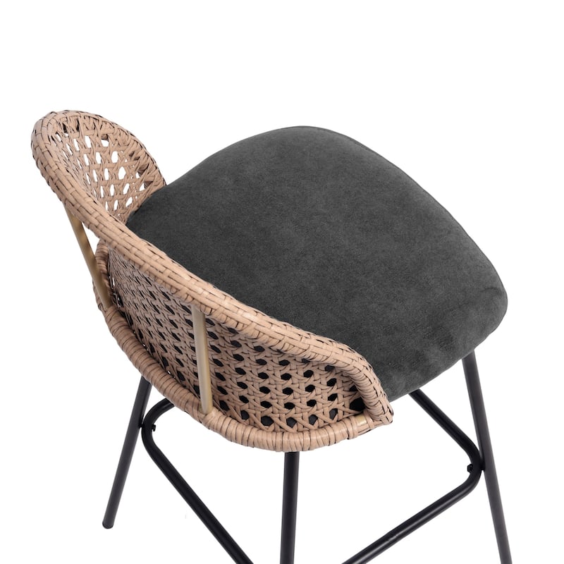 29" Upholstered Swivel Bar Stools with Rattan Back