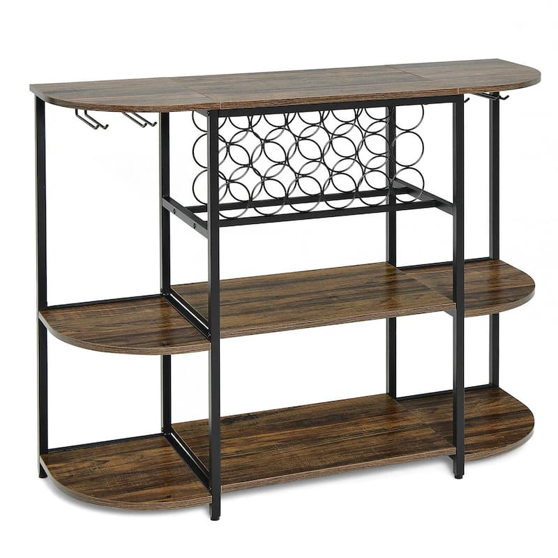 Gymax Wine Rack Table Coffee Bar Cabinet Freestanding Liquor Stand