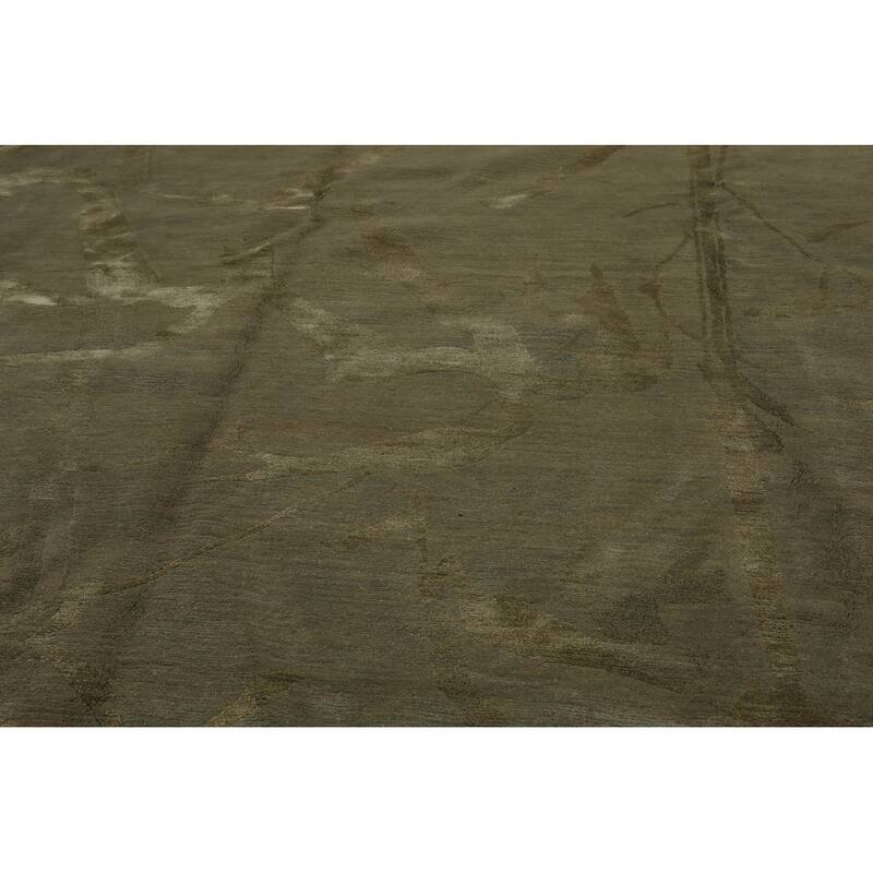 Hand Knotted Modern Moss Tibetan Wool Modern Oriental Area Rug - 9' x 12'