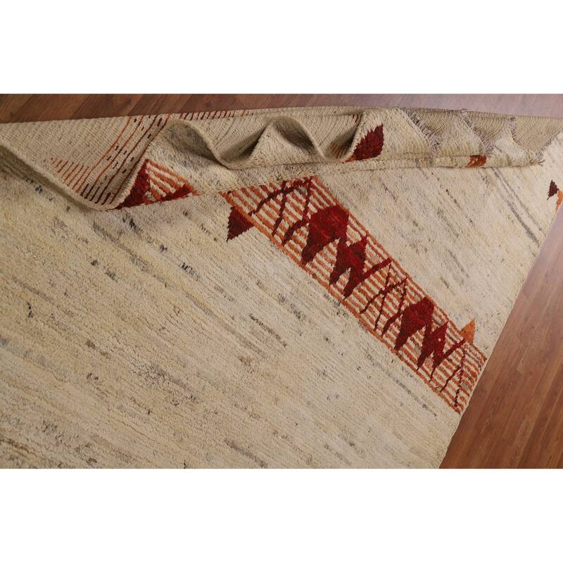 Hand Knotted Oriental 100% Wool Carpet Modern Tribal Beige & Ivories Moroccan Area Rug - 7' 10'' X 5' 8''