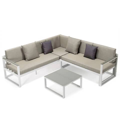 LeisureMod Chelsea Modern White 3 Piece Outdoor Aluminum Sectional