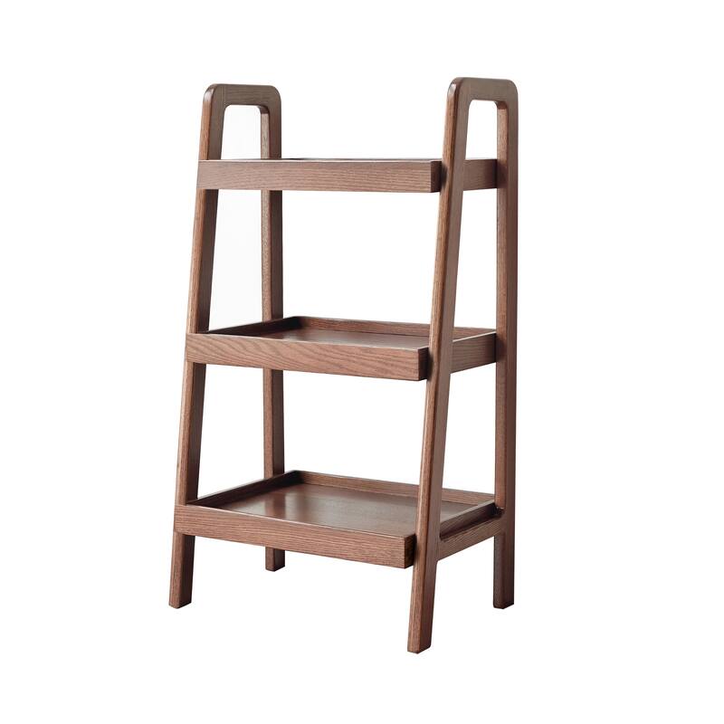 Walnut Finished Oak Wood Storage Ladder Shelf