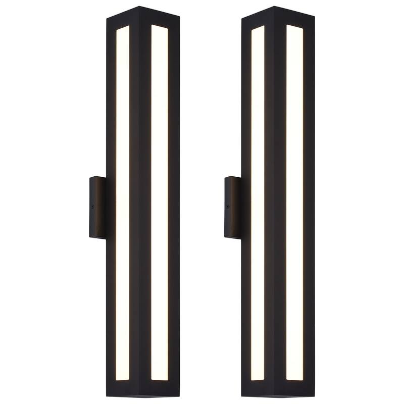 Modern Black Rectangular Linear Outdoor LED Wall Light for Porch - 30" - 2Pack/Matte Black