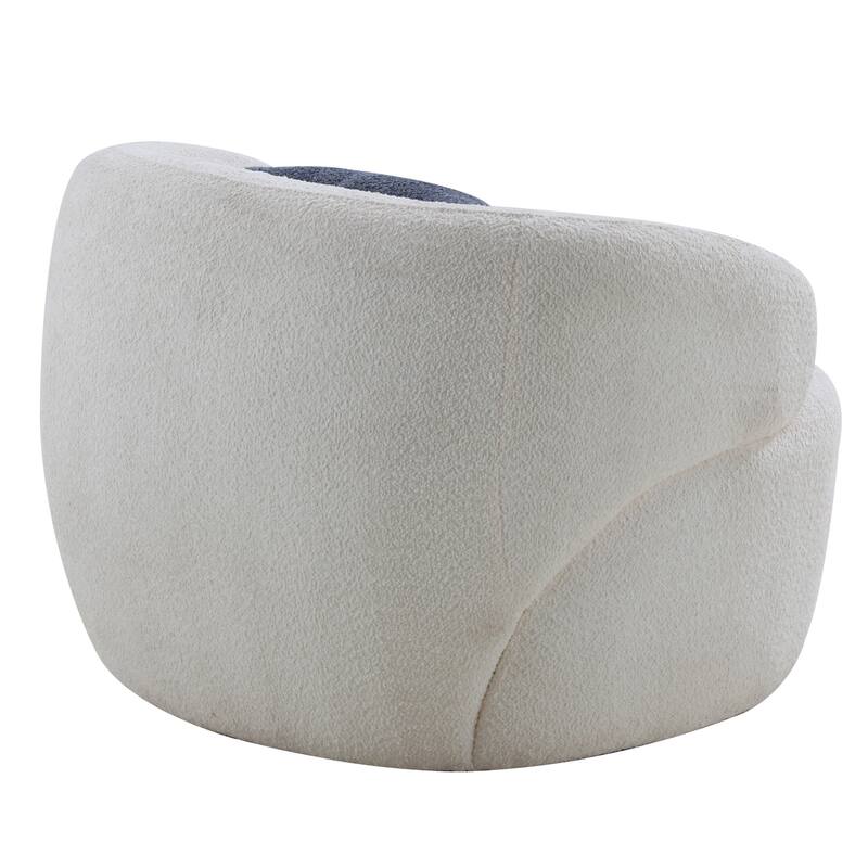 White 34.6" 360° Swivel Barrel Chair with Solid Wood Frame