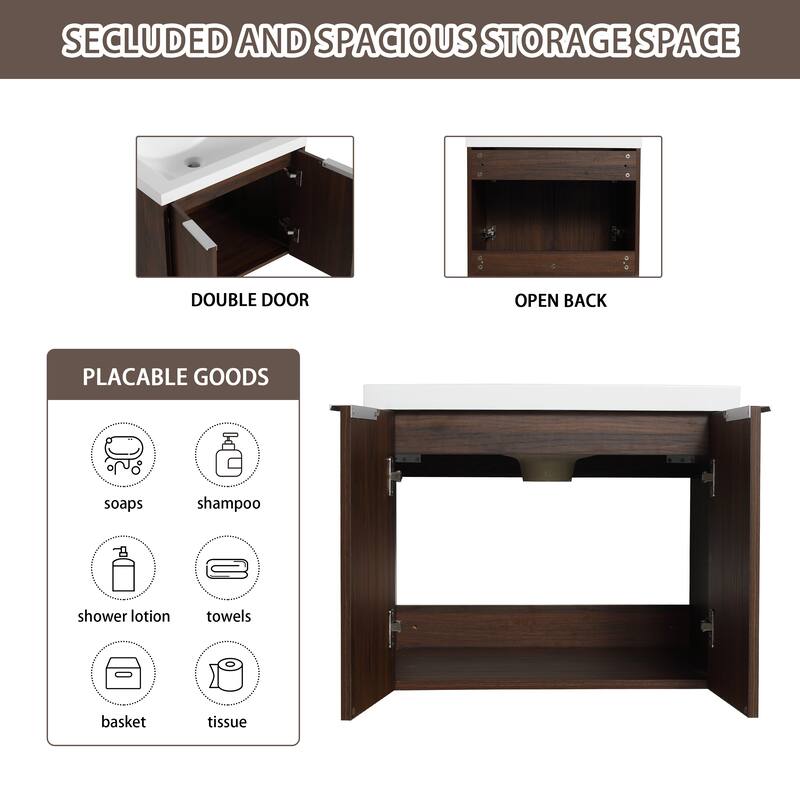 Bathroom Vanity With Sink In 24/30/36 Inch, Floating Bathroom Vanity With Soft Close Door